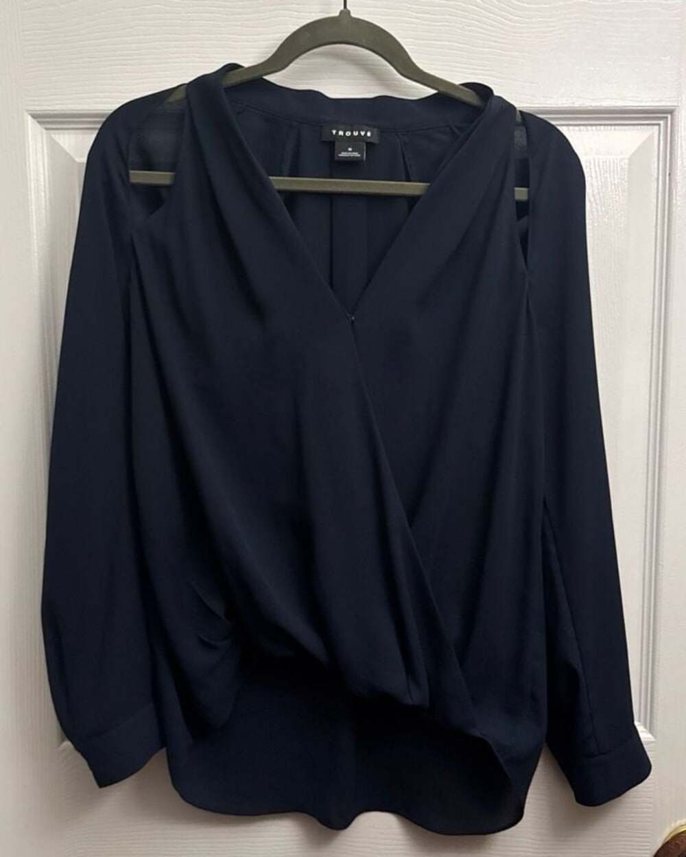 Trouvé Navy Blue Cold Shoulder Wrap Blouse Size M